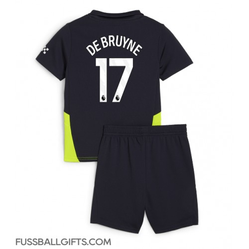 Manchester City Kevin De Bruyne #17 Fußballbekleidung Auswärtstrikot Kinder 2024-25 Kurzarm (+ kurze hosen)